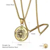 Pendant Necklaces Stainless Steel Classic Antique Compass Gold Necklace Men Star/Letter Silver Color Round Jewelry Fashion 2023