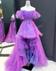 두 톤 HI-LO 무도회 드레스 2K23 Ballgown Ruffle Organza Lady Pageant 공식 저녁 이벤트 파티 활주로 검은 넥타이 갈라 호코 오프 숄더 슬리브 핫 핑크/홍당무 릴락/스카이