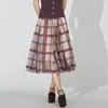 Jupes Komiyama Chic Hit Couleur Plaid Gaze Jupes Femmes Vintage Legant Taille Haute Une Ligne Jupe Automne Patchwork Maille Jupe Femme 230313