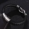 Charm Bracelets Casual Jewelry Men Bracelet Black Leather Irregular Winding Graphic Stainless Steel Magnet Clasp Male Wristband Man Gifts