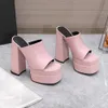 Runway-platform Slippers Super hoge hakken Sandalen Dikke Hoge Heel Mules Leather Hoge Heel Slip-on Open Teen Dames Luxe ontwerpers Schoenen Evening Factory Schoenen Factory