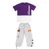 Scène Porter Enfants Hip Hop Danse Rave Vêtements Violet Chemises Cargo Pantalon Streetwear Garçons Jazz Moderne Performance Costumes DQS10156