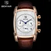 ساعة Wristwatches Rectangle Watch Chronograph Mens Calendar مقاومة للماء 30 متر حزام جلدي أصلي فاخر كوارتز A513