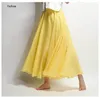 Casual Dresses Women's Elegant High Waist Linen Maxi Skirt Summer Ladies Casual Elastic Waist 2 Layers Skirts saia feminina 20 Colors SK53 230313