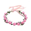 Huvudstycken Bloomy Women Rose Floral Crown Hair Wreath Lämna blomma med band med band