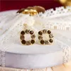 Hoop Earrings French Brown Shiny Rhinestone Vintage Gentle Geometric Square Zircon Female Simple Mosquito Coil Ear Clip Gift