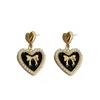 Boucles d'oreilles pendantes Compact mignon en forme de coeur Bowknot Design sens amour pendentif goutte glaçure Super fée rêveuse bijoux
