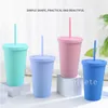 Gobelets en plastique de 16 oz colorés 10 couleurs à double paroi en plastique paille tasse large bouche avec couvercle et pailles couleur bonbon tasses réutilisables T9I002255