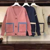 Kvinnors stickor stora kvinnors stickade tröja 2023 Spring Loose Color Matching V-Neck Age Reducing Cardigan Coat