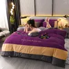 Ensembles de literie velours polaire ensemble 4 pièces rayure housse de couette plat drap housse taie d'oreiller AB côté flanelle hiver chaud linge de lit