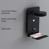 Wall Lamp 2X Reading Light With USB Port Charging Creative Rack Bedside Switch -Black
