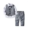 Completi di abbigliamento Ragazzi Abiti da sposa Abbigliamento per bambini Abito formale per bambini Abbigliamento per bambini Gilet grigio Camicia Pantaloni Outfit Baby