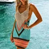 Casual Kleider Sommer Strand Tunika Gestrickte Pareo Sexy Backless Cape Cover Frauen Ärmelloses V-ausschnitt Mini Kurzes Kleid Weiß