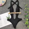 Swim wear 2023 Sexy Deep V Neck Backless Monokini suit Women Belt wear Female Bather High cut Bathing Suit Lady 230311