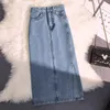 Kjolar vår sommarkontor denim kjol kvinnor mode hög midja avslappnad vintage jean kjolar för kvinna y2k streetwear blå midi kjolar 230313