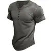 Męskie koszulki T-shirt Summer Solid Męskie Ubranie Top Elastyczny bawełniany przycisk Fashion Prosty krótki rękaw