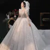 2023 Arabic Wedding Dresses Sweetheart Satin short sleeve Vintage Sashes Ruched Sexy Open Back huge ball gown crystal beaded blingbling Bridal Gowns