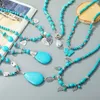 Pendant Necklaces Bohemian Beaded Necklace Antique Silver Color Blue Drop Butterfly Pendants Women Girls Choker Collar Jewelry Gifts 1PCPend