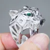 Solitaire Ring Woman eller Menss Punk Big Size Leopard Rings banade AAA Cubic Zirconia Stone Animal Hollow Panther Ring Fashion Party Jewelry 230313