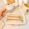 Обеденный посуда набор японского стиля Симпатичная пшеничная столочная коробка для ланч для детской школы взрослые рабочие портативный бенто с ложкой палочка для палочек для еды в микроволновке микроволновки
