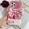 2023 Lovely Cute Sweetheart Furry Fur Phone Phone Case Case voor iPhone 14 13 12 11 Pro Max Mini XR XS 7 8 Back Protecitve Bow Cover