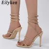 Top Sexy Otwarty Pasek Kryształ Kotki Sandały Kobiety Letni impreza Wedding Bankiet Modna Strippel Obcasy Buty 230306