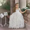 Charming Ruffled Flowers Princess Flower Girl Dresses Appliqued Chiffon Pageant Gowns For Beach Wedding And Birthday Kid Dress