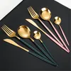 Dinnerware Sets Stainless Steel Gold Set Kitchen Green Cutlery Knife Fork Spoon Flatware Bright Light