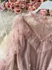 Lässige Kleider zcwxm Frauen rosa Langarm Partykleid Herbst Cloting Slim Sexy Ruffle Edge Helles Seiden -Vintage -Netz