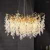 Chandeliers Unique Glass Branch Led Chandelier Foyer G9 Hanging Lamp For Living Room Gold Aluminium Lustre Pendant