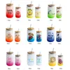 Sublimation Blanks Mugs 12oz 16oz Mason Glass Cup Tumbler Gradient Color Frosted Glass Juice Jar Beverage Drinking Beer Cups With Bamboo Lids & Straws