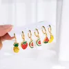 Pendientes de aro Huggie Pcs Set Moda Fruta brillante Cereza Piña Uvas Pequeño para mujer JewelryHoop