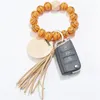 Keychains Football Basketball Wood Beaded Bracelet Keychain For Women Men Tassel Pendant Keyring Jewelry Accessories