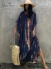 Casual Dresses Bohemian Printed V-neck Batwing Sleeve Side Split Loose Dress For Women Clothes Plus Size Beachwear Maxi Dress Q1218 230313