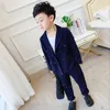 Pakken lente herfst herfst kinderen dubbele borsten pak set kinderen bruiloft feest prestaties kostuum jongens pure kleur blazer broek 2 stks outfits 230313