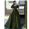 Ethnic Clothing Princess Dark Green Backless Evening Dress 2023 Sexy Square Neck Puff Sleeve A-Line Party Prom Gown