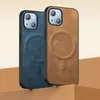 Luxe Lederen Case Voor iPhone 14 13 12 11 Pro Max Magneet Draadloos Opladen Schokbestendig Siliconen Telefoon Cover Funda Para