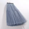 Skirts Ruffles Tutu Pleated Women High Waist Big Swing Vintage Tulle Korean Black Green Mesh Long Clothing Streetwear 230313