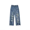 Dżinsowe dżinsy streetwear proste spodnie panie rozryte wysokiej talii luźne szerokie nogi Y2K Summer Plus Size Street Jean 230313