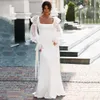 Elegante Satin Mermaid Wedding Jurk Long Puff Sleeve Sexy Beach Square Collar Bridal Jurken Custom Made Summer Robe de Mariee 2023