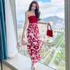 Casual Dresses Fashion Summer Sexy Strapless Maxi Party Club Dress Ladies Elegant Vintage Sleeveless Floral Print Beach Vacation