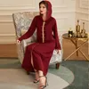 민족 의류 2023 Winter Wear Diamond Hooded Robe Women Long Dress Muslim 자수 Abaya Dubai 럭셔리 이슬람 가디건