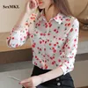 Damenblusen, Hemden, modisch, langärmelig, Chiffon-Blusen, für Damen, Herbst, lässig, weiß, bedruckt, koreanische Hemden, sexy, Büro-Damenoberteile, Kleidung, Blusas 230313