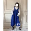 Damesbroek Harajuku Fashion Cargo Women Harem Kawaii Bow Girls Overalls Streetwear Vintage Cute Jumpsuit Casual Blue Wide Trousers