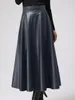 Skirts Women Long Fashion Leather PU Celmia Solid Office Lady Midi Elegant HighWaisted Party Bottoms 230313