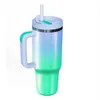 40oz Stainless Steel Big Capacity Color Cup Tumblers UV Handle and Straw Vacuum Sealed Insulated Travel Tumblers Cups