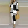 Women's Tracksuits Sexy V-neck Pullover Tops And Long Pant Outfits 2023 Women Casual Sleeve Loose Suits Vintage Geometry Print Two Piece