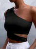 Women's T Shirts Asymmetry Short T-Shirt Women Slim Hollow Solid Backless Tops Summer Casual Sports Elasticity Vest