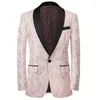 Herrenanzüge Pink Blumen Jacquard Smoking Blazer Männer Schalkragen ein Knopf Anzug Jacke Männliche Party Hochzeitsbräutigam Kostüm Homme