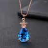 Pendant Necklaces Fine RoseGold Color Female Party Jewelry Accessories Luxury Simple Fashion Petal Drop-shaped Crystal Necklace For Women